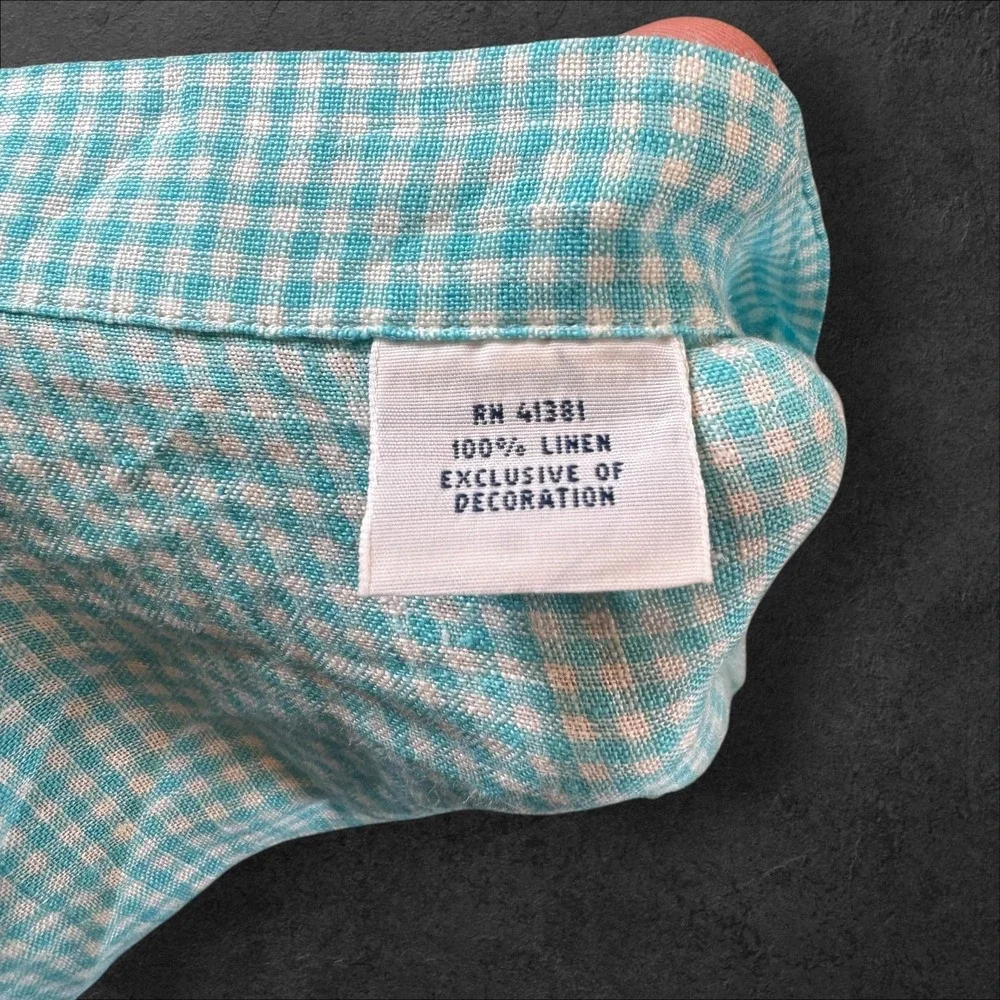 Ralph Lauren Mens‎ Blue White Gingham Linen Short Sleeve Button Down Shirt XXL